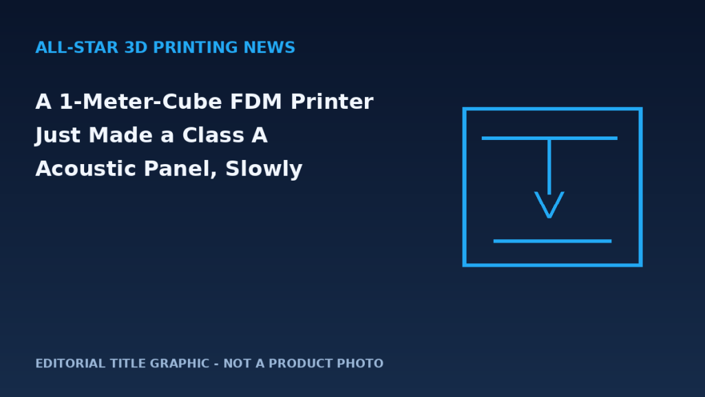 Editorial graphic for A 1-Meter-Cube FDM Printer Just Made a Class A Acoustic Panel, Slowly